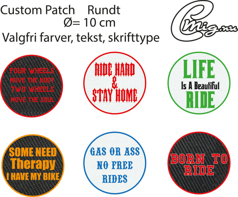 Custom Rundt Patch i stof ø10cm med Valgfri tekst